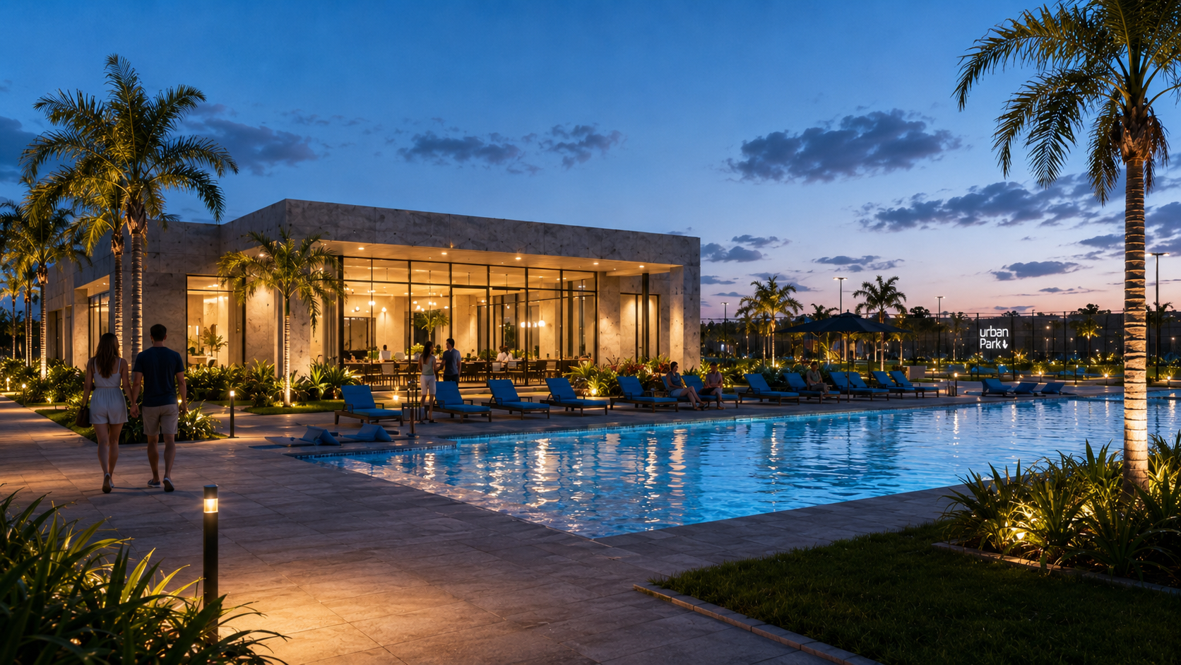 Clube do Urban Park Residence ao anoitecer
