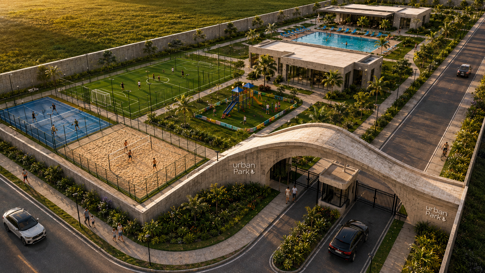 Portal de entrada e clube do Urban Park Residence